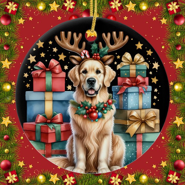 Adorno De Cerámica Regalos de Navidades de renos de Golden Retriever (Subido por el creador)