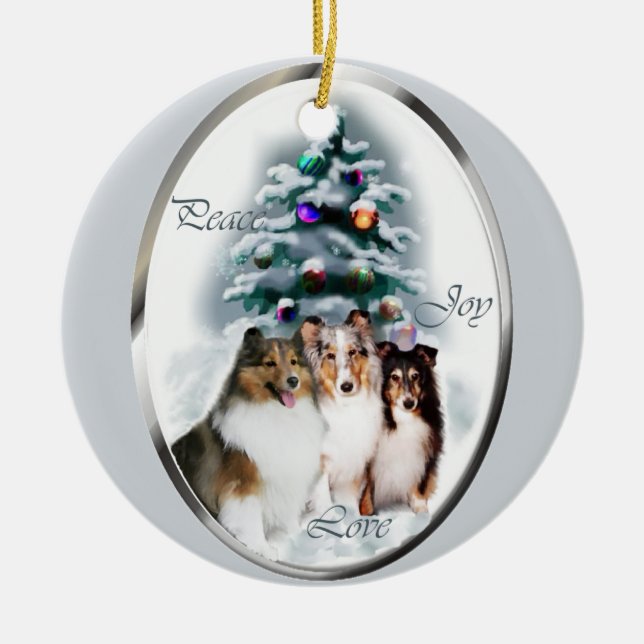 Adorno De Cerámica Regalos de Navidades de Sheepdog de Shetland (Frente)