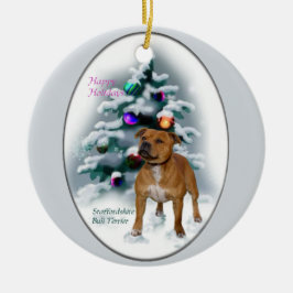Adorno De Cerámica Regalos de Navidades de Staffordshire Bull Terrier
