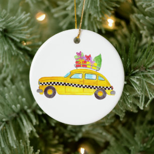 Adorno De Cerámica Regalos de Navidades de taxi amarillo de Nueva Yor