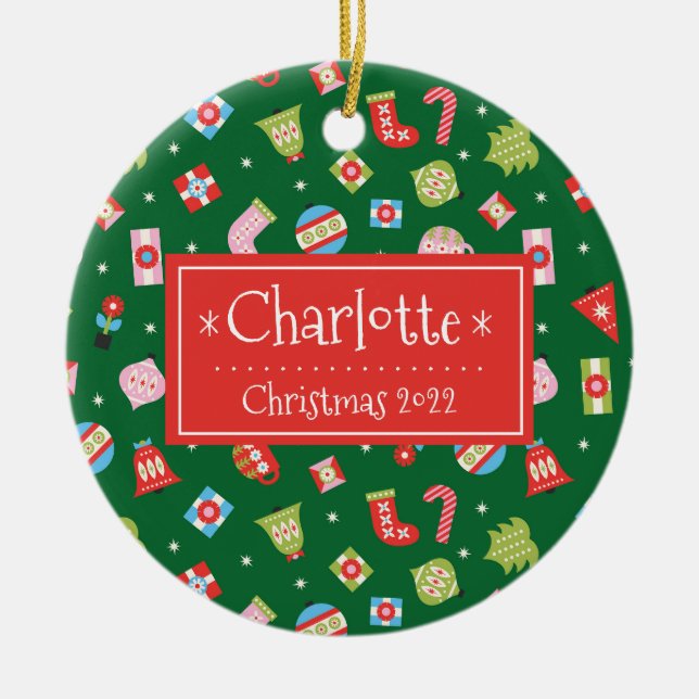 Adorno De Cerámica Regalos de Navidades Nombre personalizado (Frente)