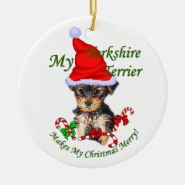 Adorno De Cerámica Regalos de Navidades Terrier de Yorkshire