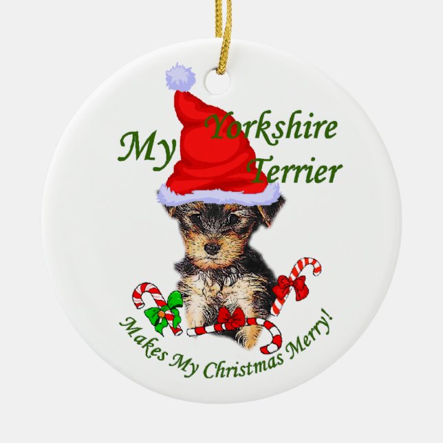 Adorno De Cerámica Regalos de Navidades Terrier de Yorkshire (Frente)