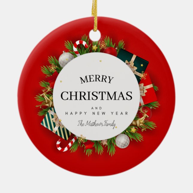 Adorno De Cerámica Regalos de Navidades verdes rojos (Atrás)