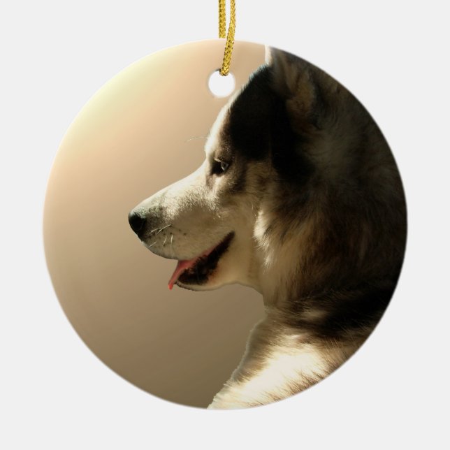Adorno De Cerámica Regalos de Perro Husky Ornamute Keepsake (Frente)