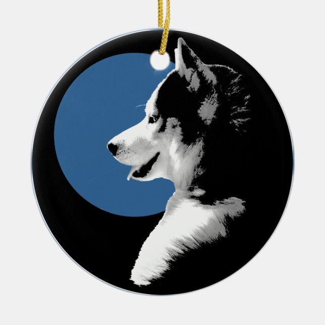 Adorno De Cerámica Regalos de Perro Husky Ornamute Keepsake (Frente)