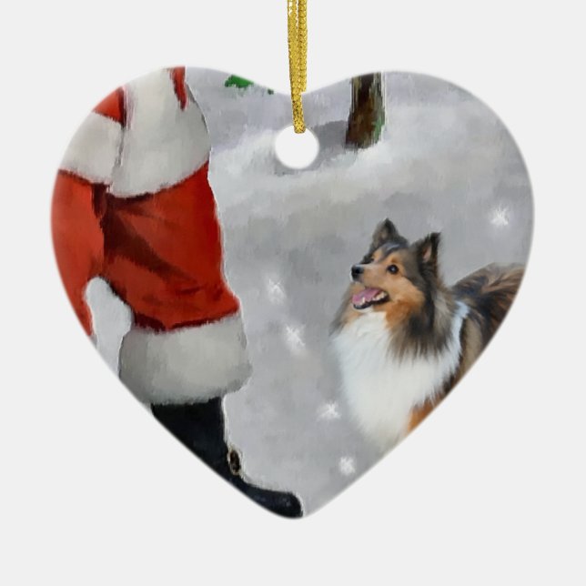 Adorno De Cerámica Regalos de Shetland Sheepdog Sheltie Navidades (Frente)