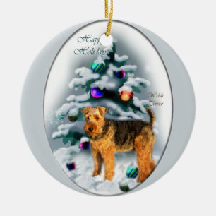 Adorno De Cerámica Regalos del navidad de Terrier galés