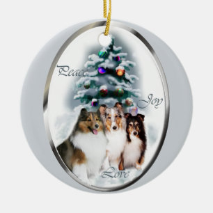 Adorno De Cerámica Regalos del navidad del perro pastor de Shetland