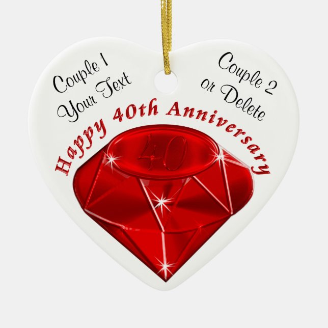 Adorno De Cerámica Regalos personalizados del aniversario del rubí (Frente)