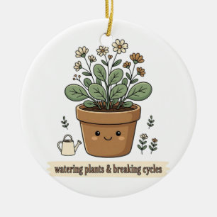 Adorno De Cerámica Regando Plantas y Rompiendo Ciclos