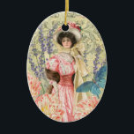 Adorno De Cerámica Regencia de mujeres victorianas con flores rosadas<br><div class="desc">Un rico y elegante tema de la era victoriana,  con una magnífica pintura de J. Barrick (1908) y flores de collage en descomposición,  mariposa,  fondo y remolinos de William Morris.</div>