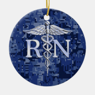 Adorno De Cerámica Registered Nurse RN Caduceus on Blue Camo