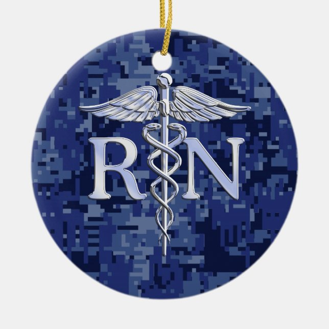 Adorno De Cerámica Registered Nurse RN Caduceus on Blue Camo (Frente)