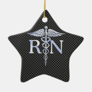Adorno De Cerámica Registered Nurse RN Silver Caduceus Snakes