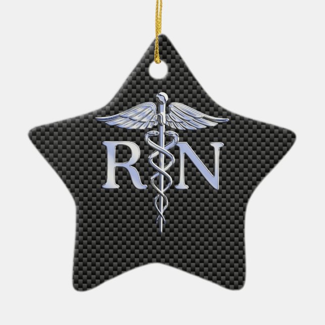 Adorno De Cerámica Registered Nurse RN Silver Caduceus Snakes (Frente)