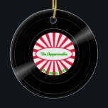 Adorno De Cerámica Registro de Vinilo Personalizado, Foto de Rayo Roj<br><div class="desc">¿Recuerdas la diversión que tuviste este año? Pon tu foto en este adorno de vinilo retro y revisita los buenos tiempos cada año. Los rayos rojos y blancos rompen en el frente. Su nombre personalizado en un guión antiguo. Personalizar el evento y el año que aparecen como texto curvo. Al...</div>