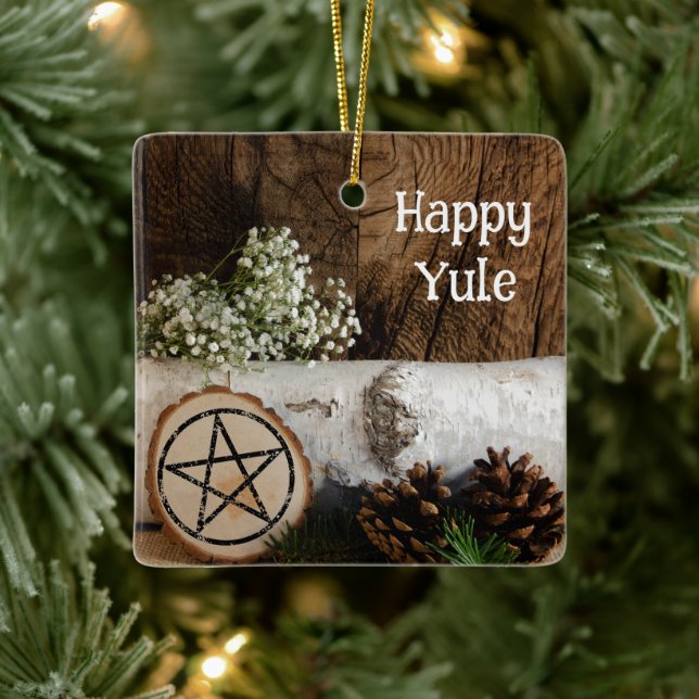 Adorno De Cerámica Registro natural de árboles de Birch y Cones de Pi (Árbol)