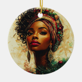 Adorno De Cerámica Reina Afrocentrica de Navidad