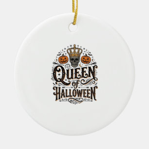 Adorno De Cerámica Reina de Halloween Camiseta de calabaza de cráneo