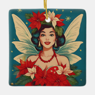 Adorno De Cerámica Reina de la belleza pin-up navideña tropical retro