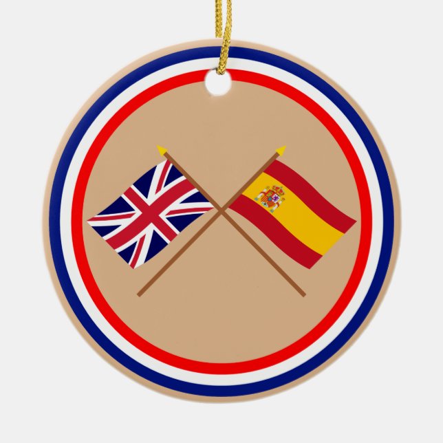 Adorno De Cerámica Reino Unido y banderas cruzadas España (Frente)