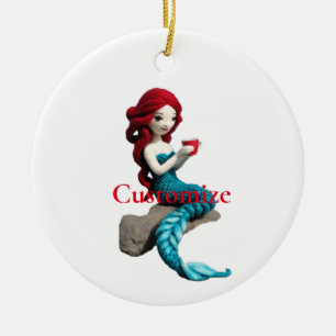 Adorno De Cerámica Relajación De Sirena Con Bebida Thunder_Cove