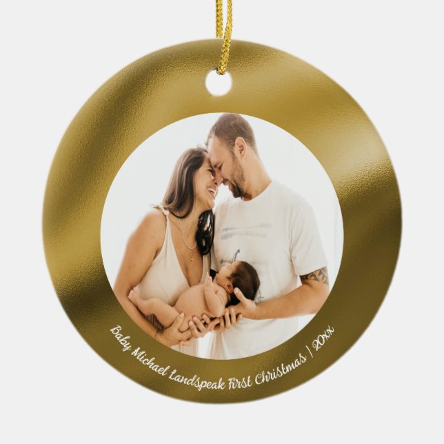 Adorno De Cerámica Relieve metalizado dorado brillante, bebé primero  (Frente)