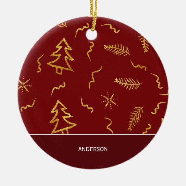 Adorno De Cerámica Relieve metalizado dorado Navidad Patrón Árbol Fes (Frente)