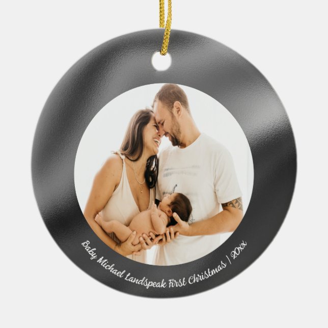 Adorno De Cerámica Relieve metalizado plateado brillante, bebé primer (Frente)