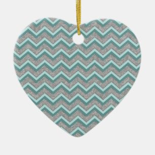 Adorno De Cerámica Relieve metalizado plateado y ZigZag Verde azulado