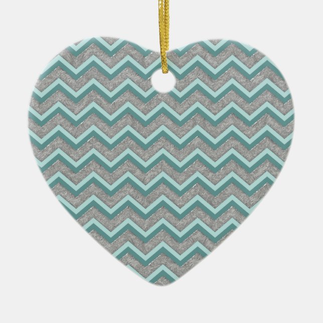 Adorno De Cerámica Relieve metalizado plateado y ZigZag Verde azulado (Frente)