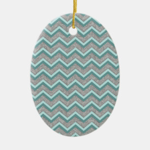 Adorno De Cerámica Relieve metalizado plateado y ZigZag Verde azulado