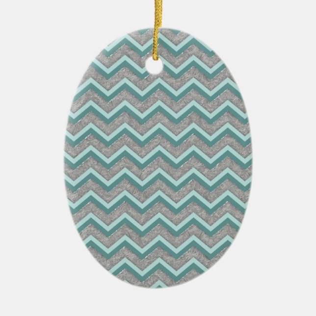 Adorno De Cerámica Relieve metalizado plateado y ZigZag Verde azulado (Frente)