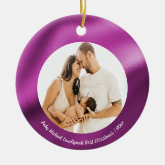 Adorno De Cerámica Relieve metalizado rosa de Fuchsia, Navidades del