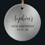 Adorno De Cerámica Relieve metalizado Silver Glam 18th Birthday<br><div class="desc">Crea tu propio ornamento de conservas de 18 años con una foto de atrás. Las obras de arte digitales presentan un estilo de Relieve metalizado falso y brillantes obras de arte digital plateado. Los elementos artísticos se imprimen como una foto. Si borras la foto de atrás.</div>