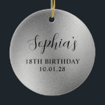 Adorno De Cerámica Relieve metalizado Silver Glam 18th Birthday<br><div class="desc">Crea tu propio ornamento de conservas de 18 años con una foto de atrás. Las obras de arte digitales presentan un estilo de Relieve metalizado falso y brillantes obras de arte digital plateado. Los elementos artísticos se imprimen como una foto. Si borras la foto de atrás.</div>