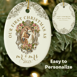 Adorno De Cerámica Religious First Christmas Sr. y Sra. Boda