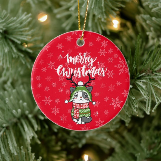 Adorno De Cerámica Rellenos de calcetines de Navidad de gato lindo a  (Árbol)