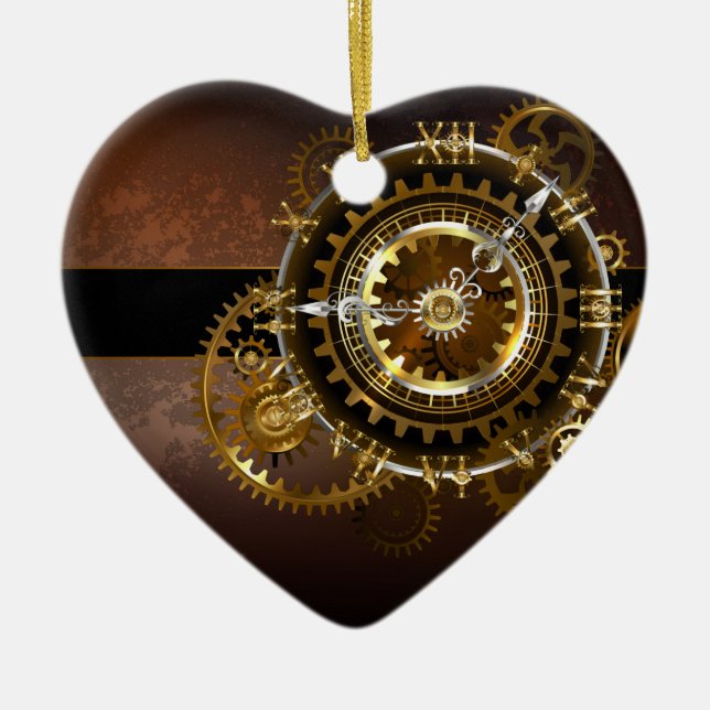 Adorno De Cerámica Reloj de vapor con engranajes antiguos (Frente)