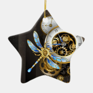 Adorno De Cerámica Reloj Steampunk con libélula mecánica