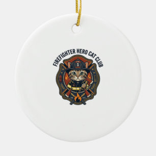 Adorno De Cerámica Remera gráfica de gato héroe bombero - Bombero