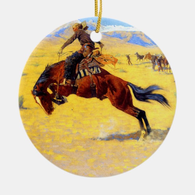 Adorno De Cerámica Remington Old West Horse y Cowboy (Frente)