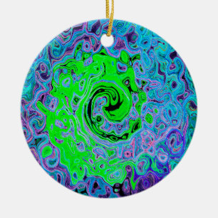 Adorno De Cerámica Remolino Líquido Abstracto Retro Groovy Verde Lima