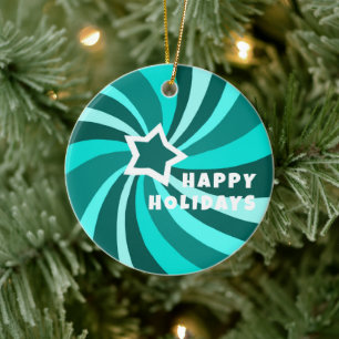 Adorno De Cerámica Remolino moderno FELIZ FIESTAS PERSONALIZADO Verde
