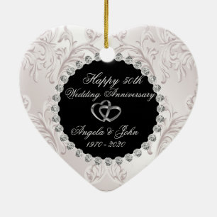Adorno De Cerámica Remolinos Corazones Anillos 50 Aniversario de Boda