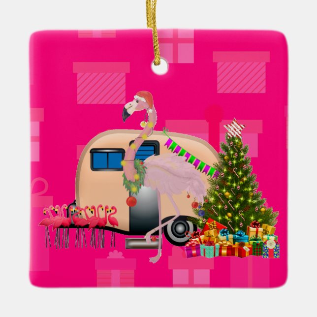 Adorno De Cerámica remolque de flamingo para navidades (Anverso)