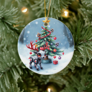 Adorno De Cerámica Reno ciberpunk lindo con árbol de Navidad