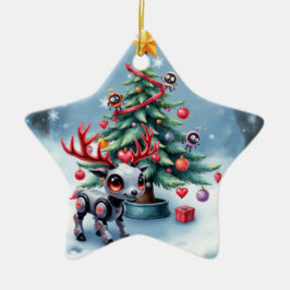Adorno De Cerámica Reno ciberpunk lindo con árbol de Navidad