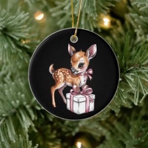 Adorno De Cerámica Reno Ciervo Vintage Retro Rosa Navidad Corderito 